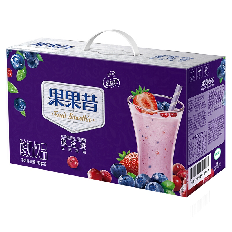 伊利 优酸乳果果昔酸奶饮品混合莓味210g*12盒